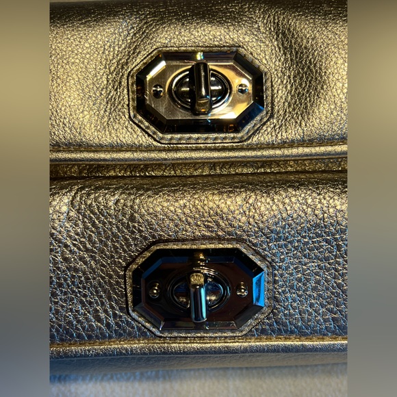 COACH Metallic Gold Leather Wristlet Clutch With Two Turn Lock Compartme… - Picture 9 of 13